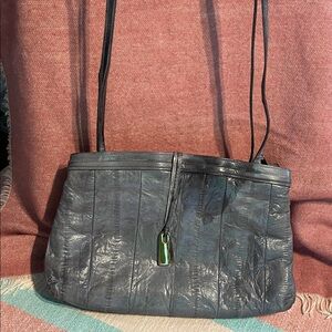 Exotic Gray-Blue Eel Skin Shoulder Bag w/Gold Hardware VINTAGE